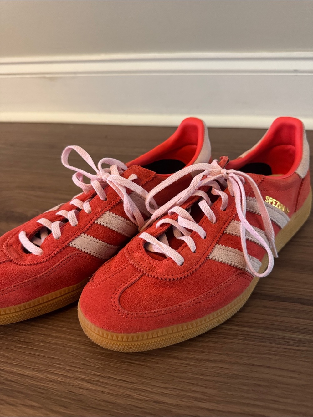 adidas Women’s Red Spezial Sneakers with Pale Pink Accents